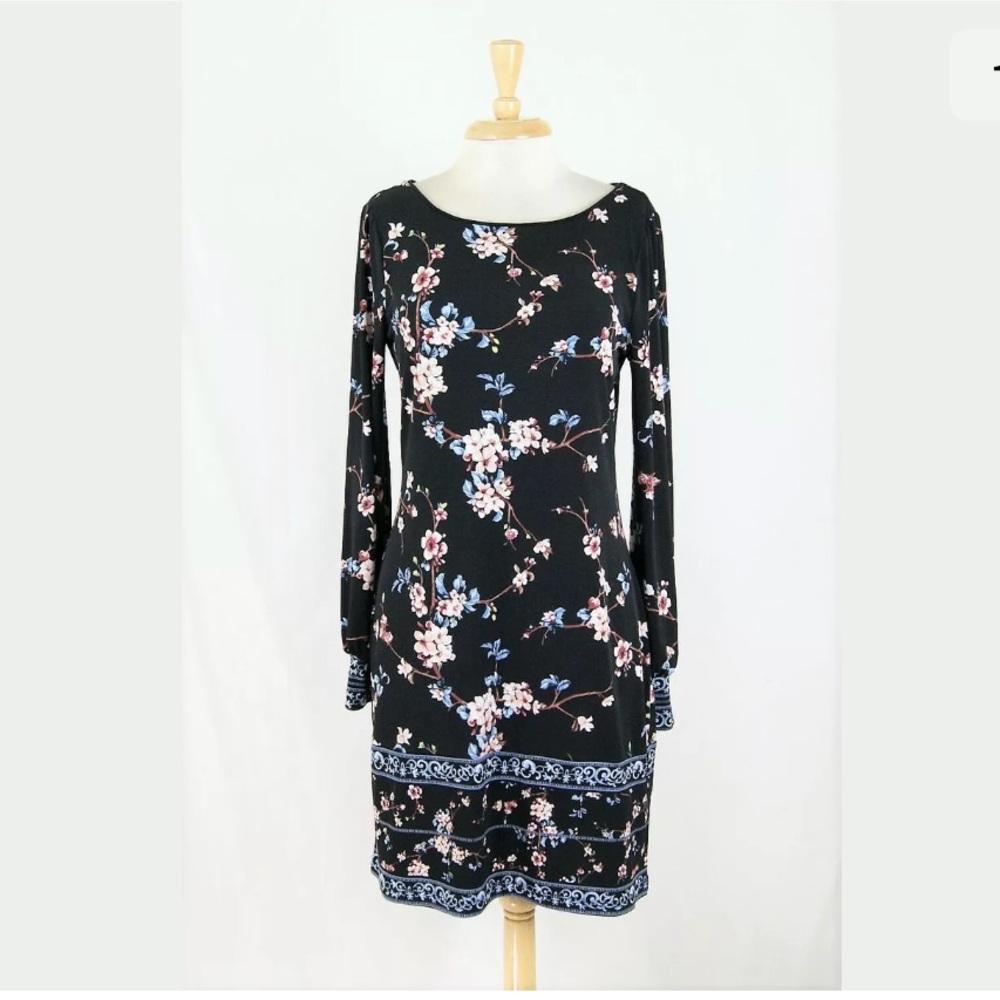 WHBM Floral Long Sleeve Jersey Knit Shift Dress S